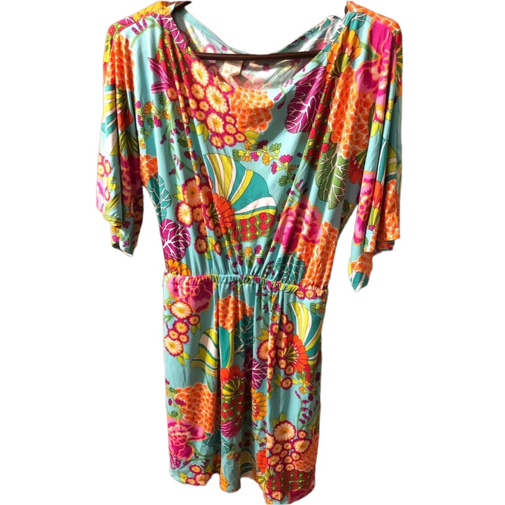 NWOT Trina Turk Cover Up Tunic Dress Colorful Stretchy Asian Floral Geom…